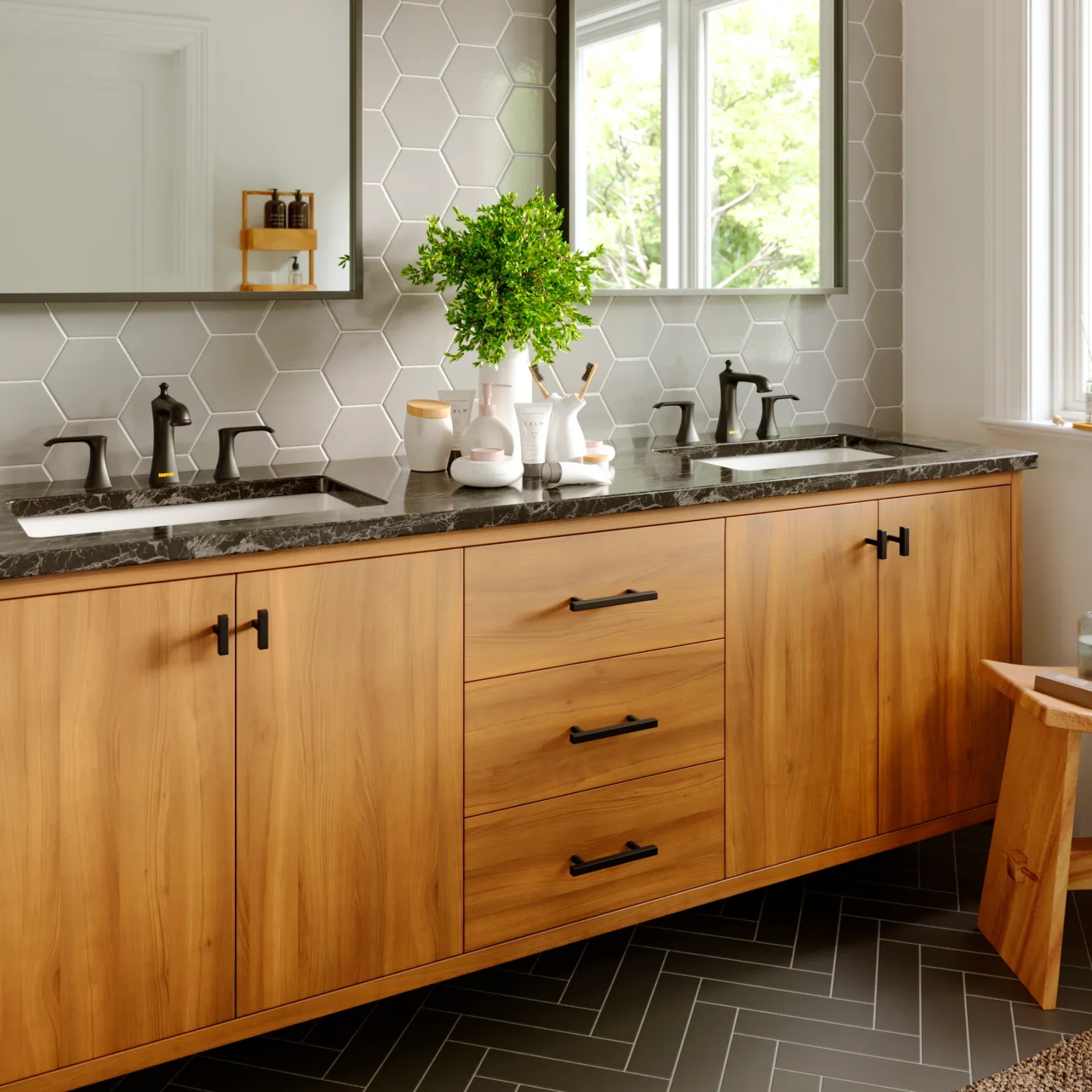 Karran Woodburn 1.2 GPM Double Lever Handle Lead-free Brass ADA Bathroom Faucet, Widespread, Matte Black, KBF414MB