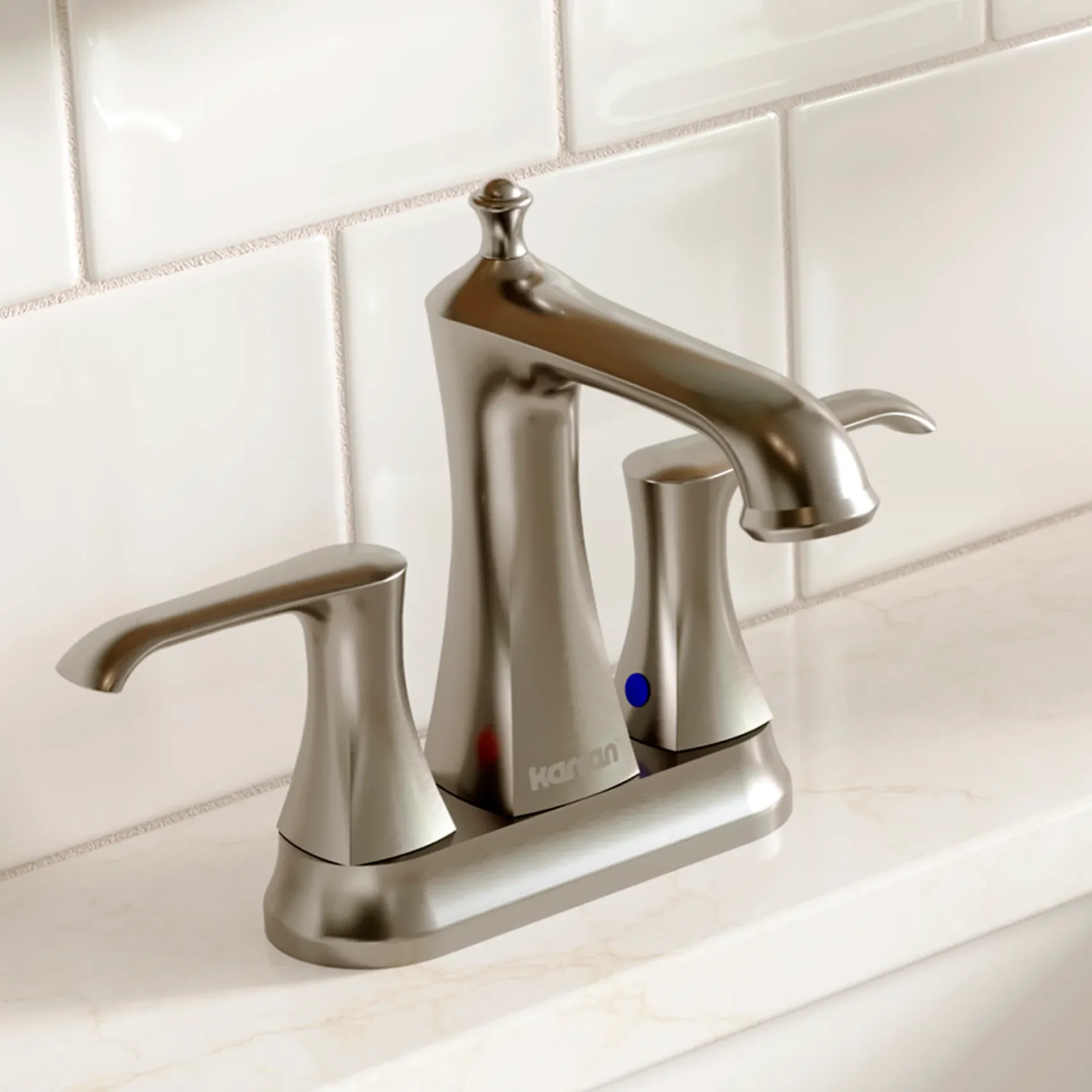 Karran Woodburn 1.2 GPM Double Lever Handle Lead-free Brass ADA Bathroom Faucet, Centerset, Stainless Steel, KBF416SS