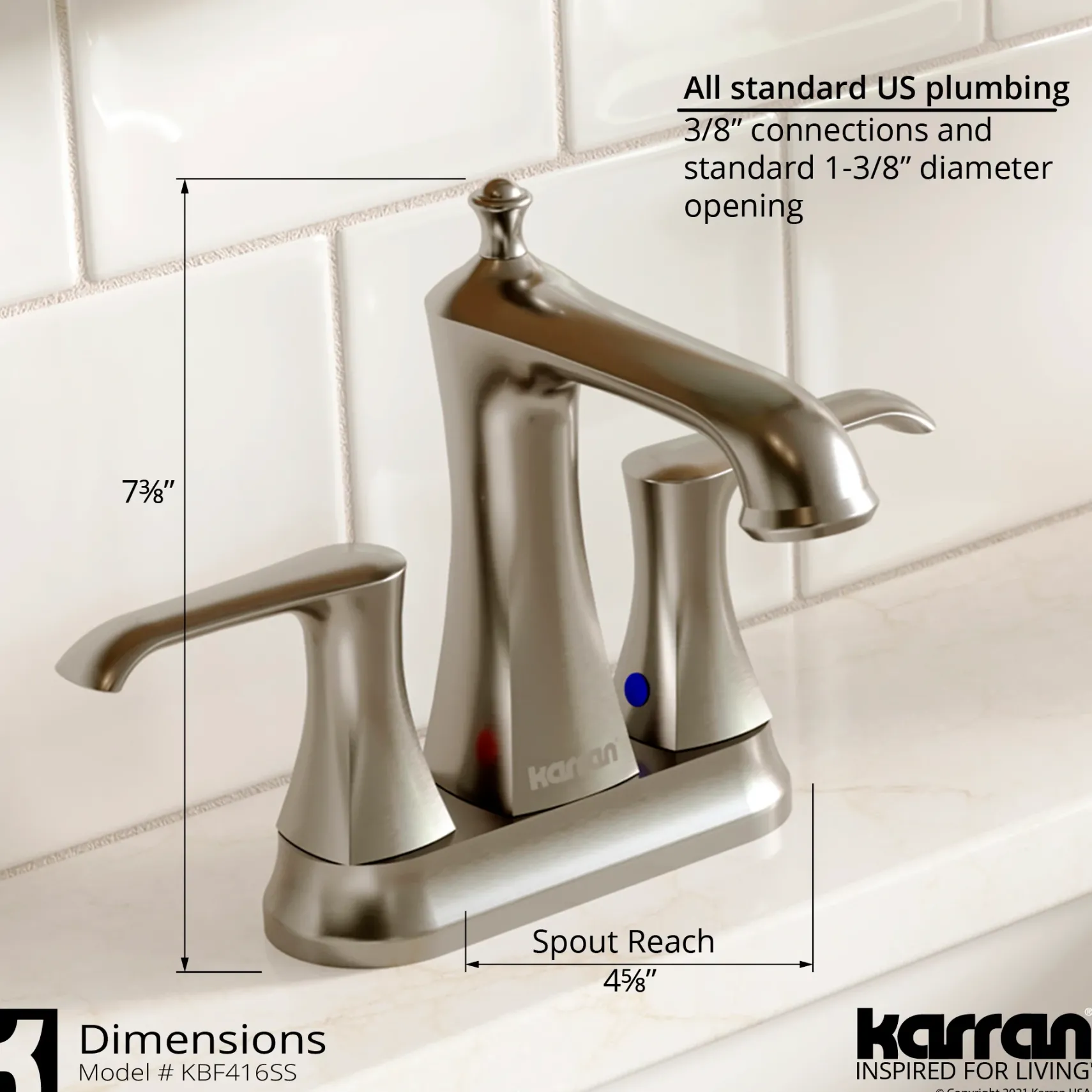 Karran Woodburn 1.2 GPM Double Lever Handle Lead-free Brass ADA Bathroom Faucet, Centerset, Stainless Steel, KBF416SS