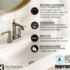 Karran Woodburn 1.2 GPM Double Lever Handle Lead-free Brass ADA Bathroom Faucet, Centerset, Stainless Steel, KBF416SS