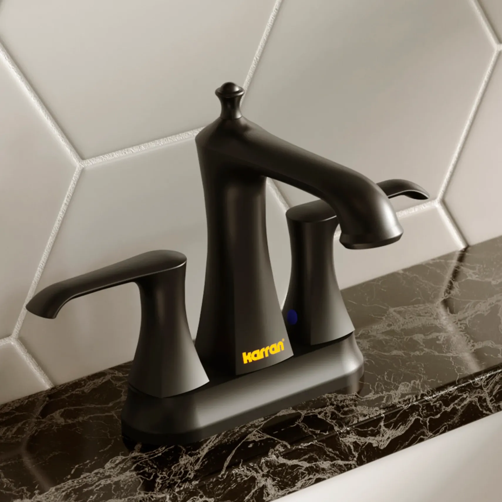 Karran Woodburn 1.2 GPM Double Lever Handle Lead-free Brass ADA Bathroom Faucet, Centerset, Matte Black, KBF416MB