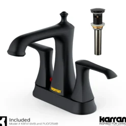 Karran Woodburn 1.2 GPM Double Lever Handle Lead-free Brass ADA Bathroom Faucet, Centerset, Matte Black, KBF416MB