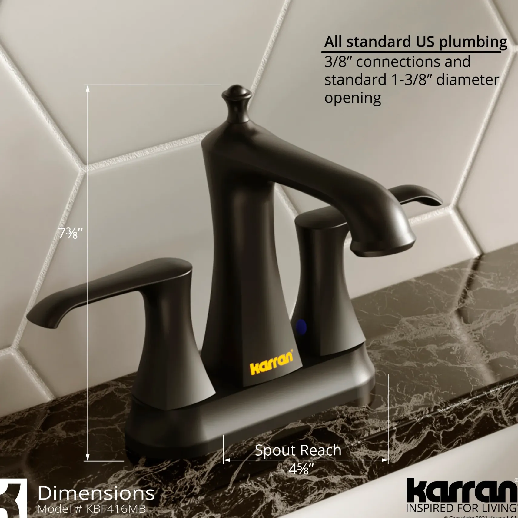 Karran Woodburn 1.2 GPM Double Lever Handle Lead-free Brass ADA Bathroom Faucet, Centerset, Matte Black, KBF416MB