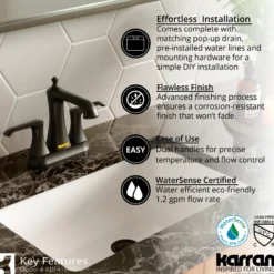 Karran Woodburn 1.2 GPM Double Lever Handle Lead-free Brass ADA Bathroom Faucet, Centerset, Matte Black, KBF416MB