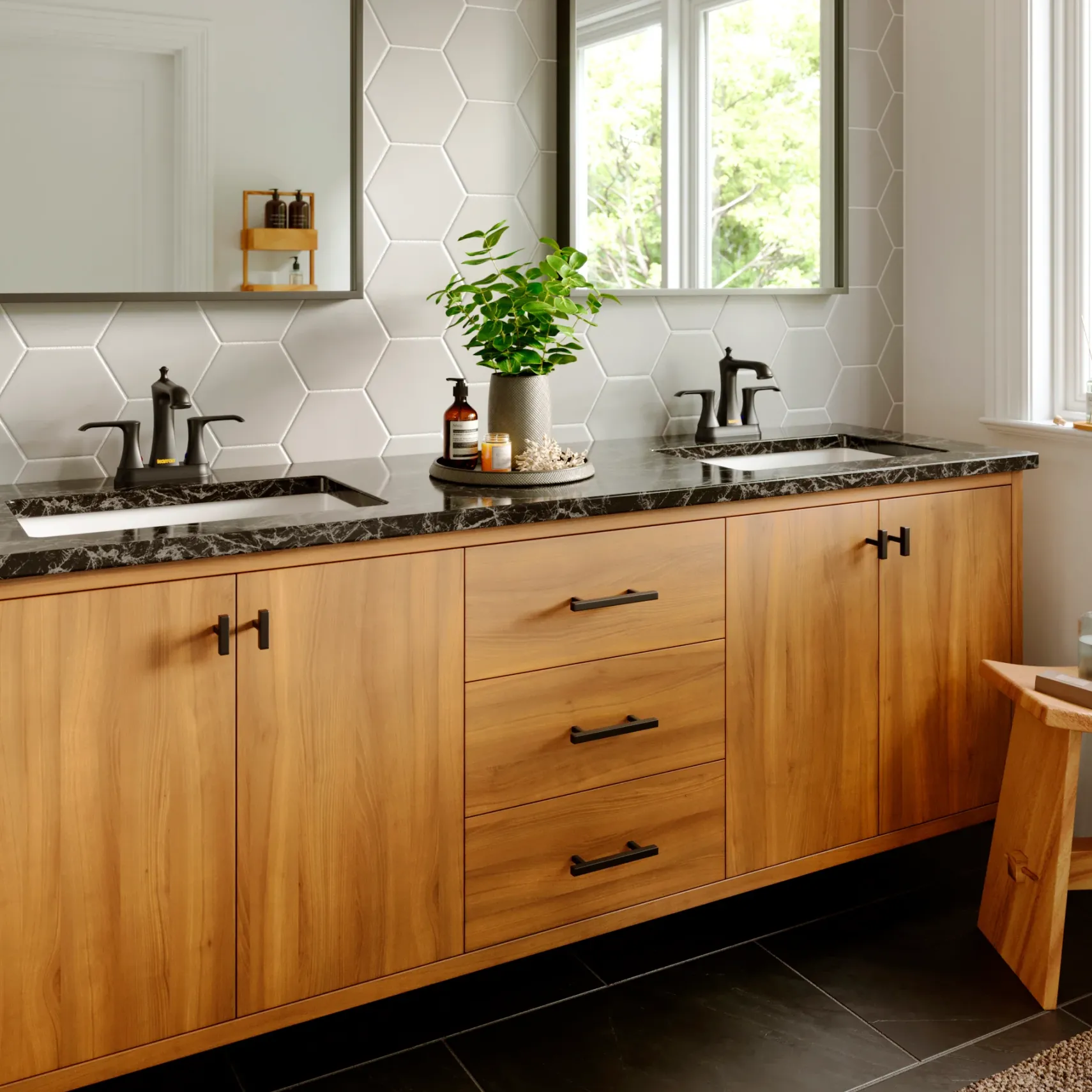 Karran Woodburn 1.2 GPM Double Lever Handle Lead-free Brass ADA Bathroom Faucet, Centerset, Matte Black, KBF416MB