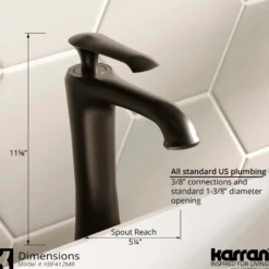 Karran Woodburn 1.2 GPM Single Lever Handle Lead-free Brass ADA Bathroom Faucet, Vessel, Matte Black, KBF412MB