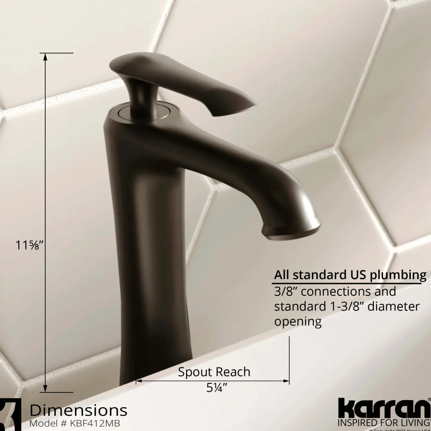 Karran Woodburn 1.2 GPM Single Lever Handle Lead-free Brass ADA Bathroom Faucet, Vessel, Matte Black, KBF412MB