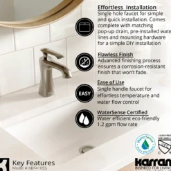 Karran Woodburn 1.2 GPM Single Lever Handle Lead-free Brass ADA Bathroom Faucet, Basin, Stainless Steel, KBF410SS