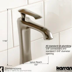 Karran Woodburn 1.2 GPM Single Lever Handle Lead-free Brass ADA Bathroom Faucet, Vessel, Stainless Steel, KBF412SS
