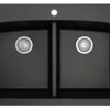 Karran 33" Drop In/Topmount Quartz Composite Kitchen Sink, 50/50 Double Bowl, Black, QT-710-BL