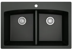 Karran 33" Drop In/Topmount Quartz Composite Kitchen Sink, 50/50 Double Bowl, Black, QT-710-BL