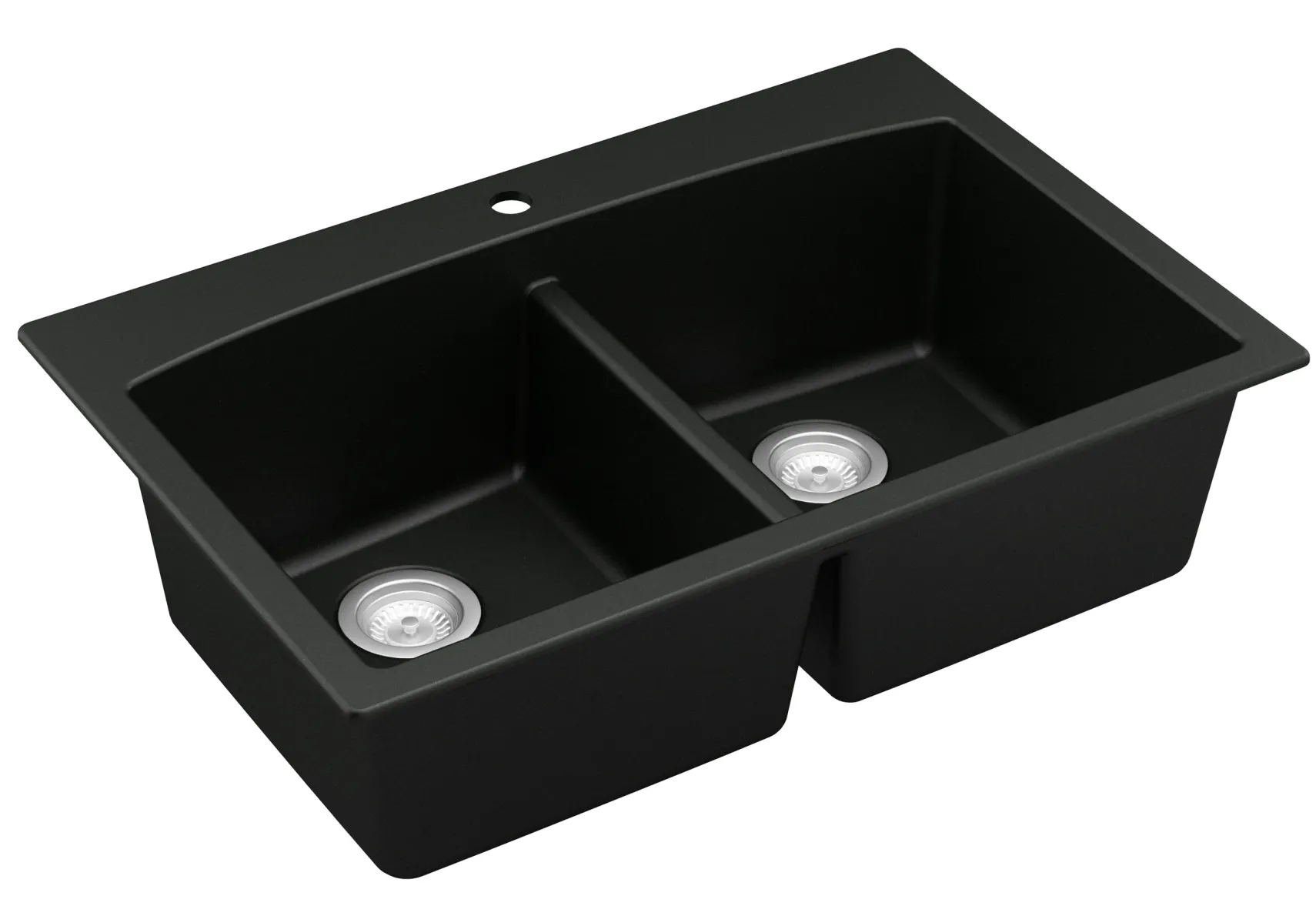Karran 33" Drop In/Topmount Quartz Composite Kitchen Sink, 50/50 Double Bowl, Black, QT-710-BL