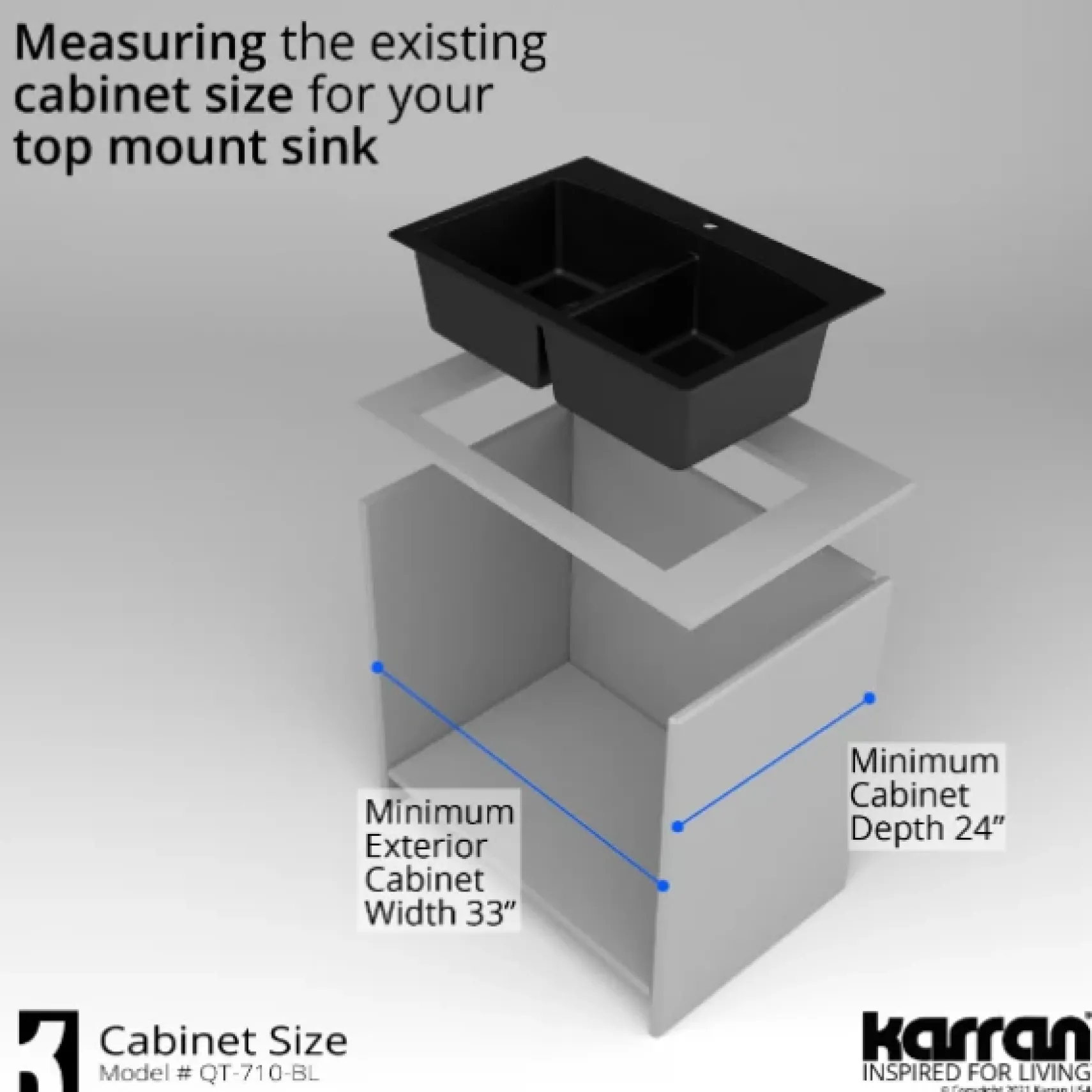 Karran 33" Drop In/Topmount Quartz Composite Kitchen Sink, 50/50 Double Bowl, Black, QT-710-BL