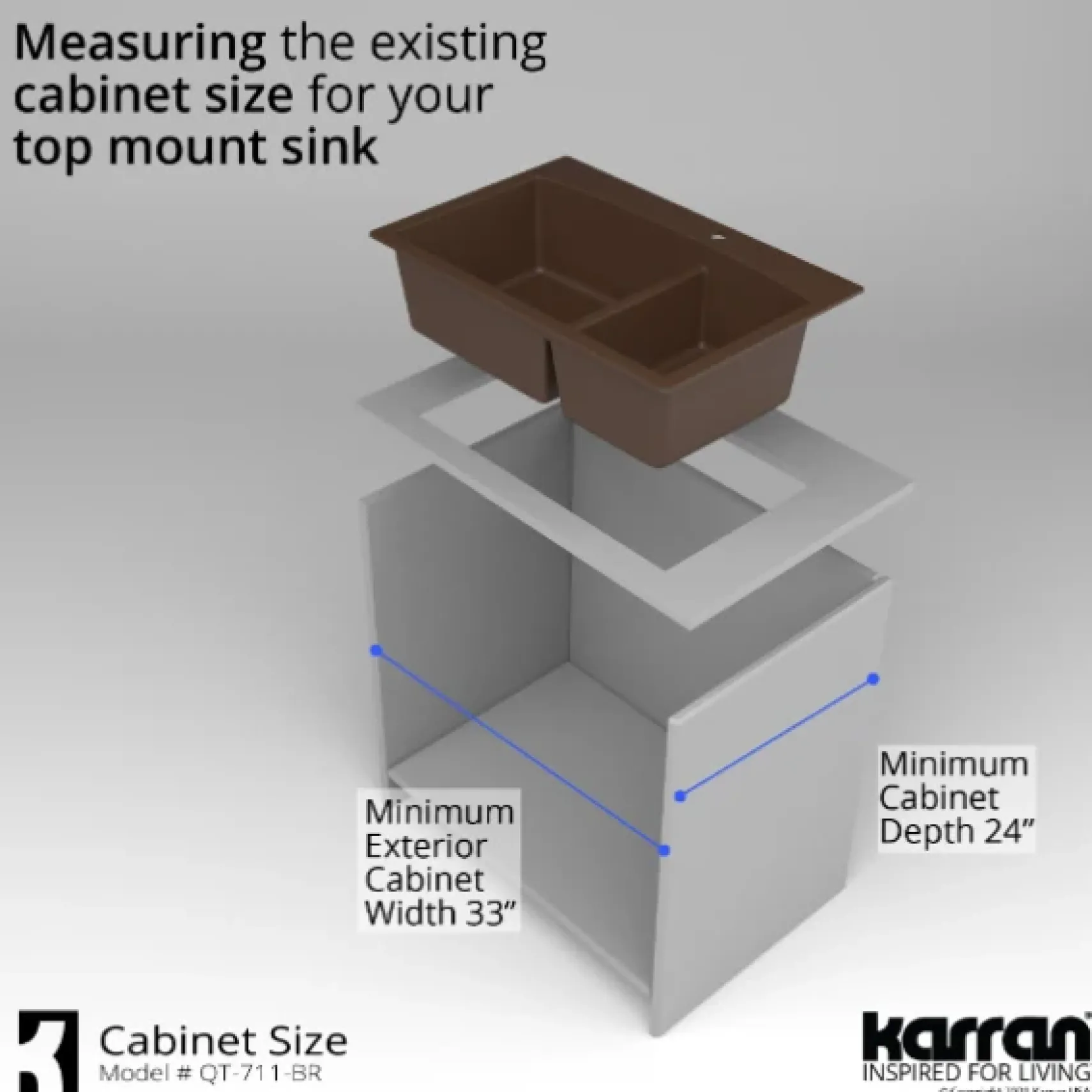 Karran 33" Drop In/Topmount Quartz Composite Kitchen Sink, 60/40 Double Bowl, Brown, QT-711-BR-PK1