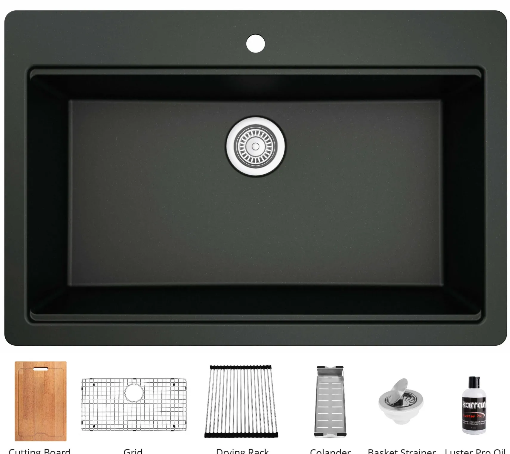 Karran 33" Drop In/Topmount Quartz Composite Workstation Kitchen Sink with Accessories, Black, QTWS-875-BL
