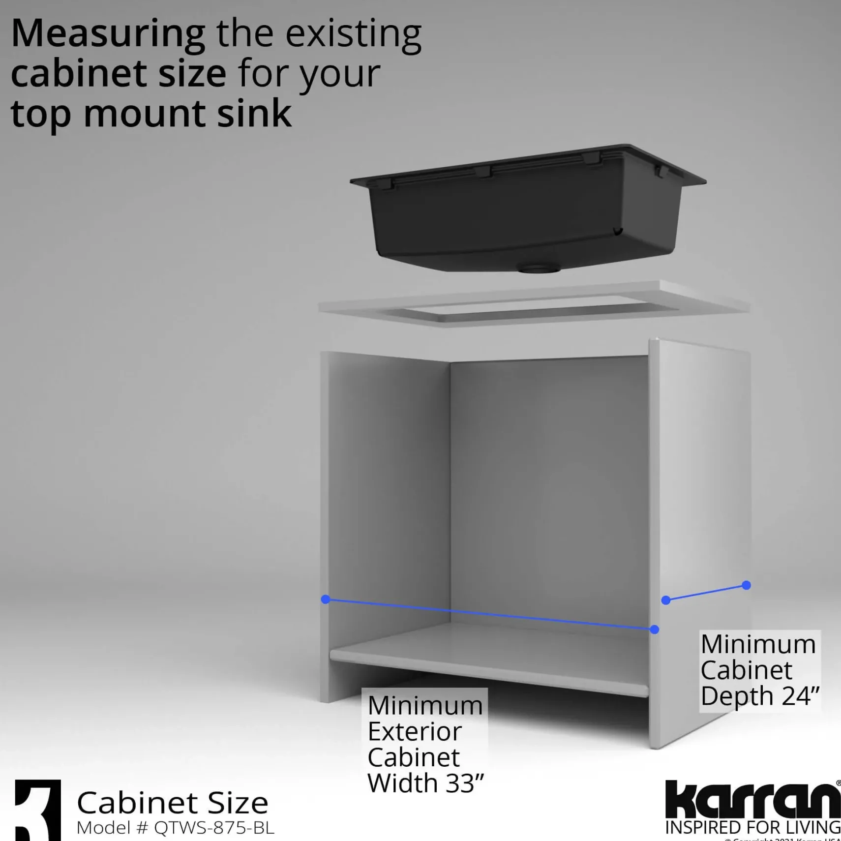 Karran 33" Drop In/Topmount Quartz Composite Workstation Kitchen Sink with Accessories, Black, QTWS-875-BL