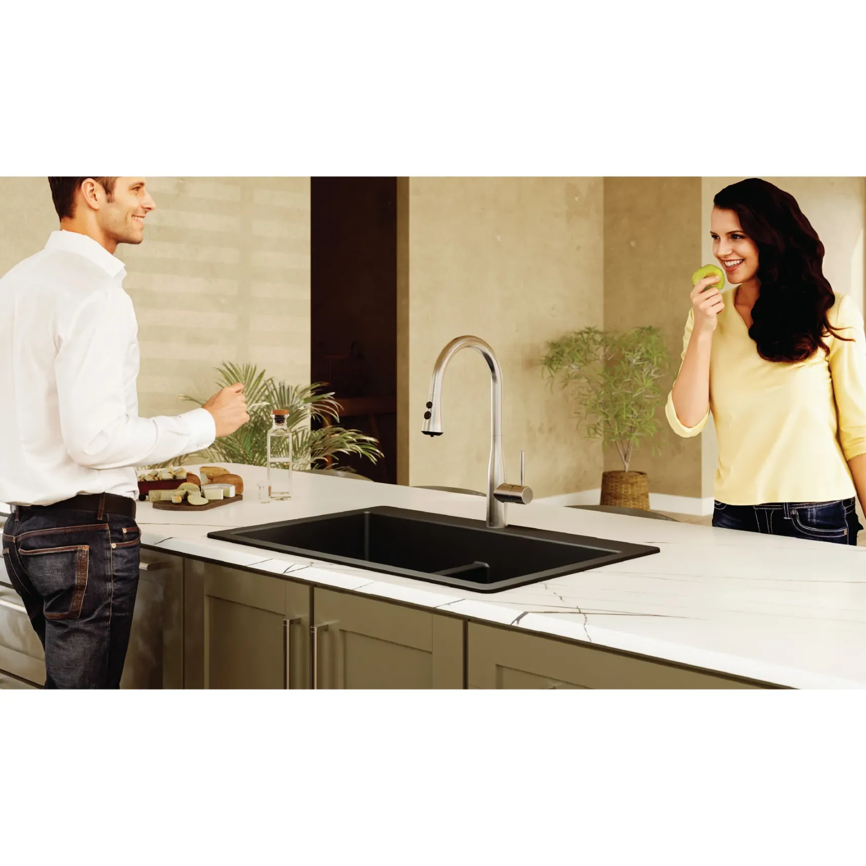 Karran 33" Drop In/Topmount Quartz Composite Kitchen Sink with Accessories, 50/50 Double Bowl, Black, QT-810-BL-PK1