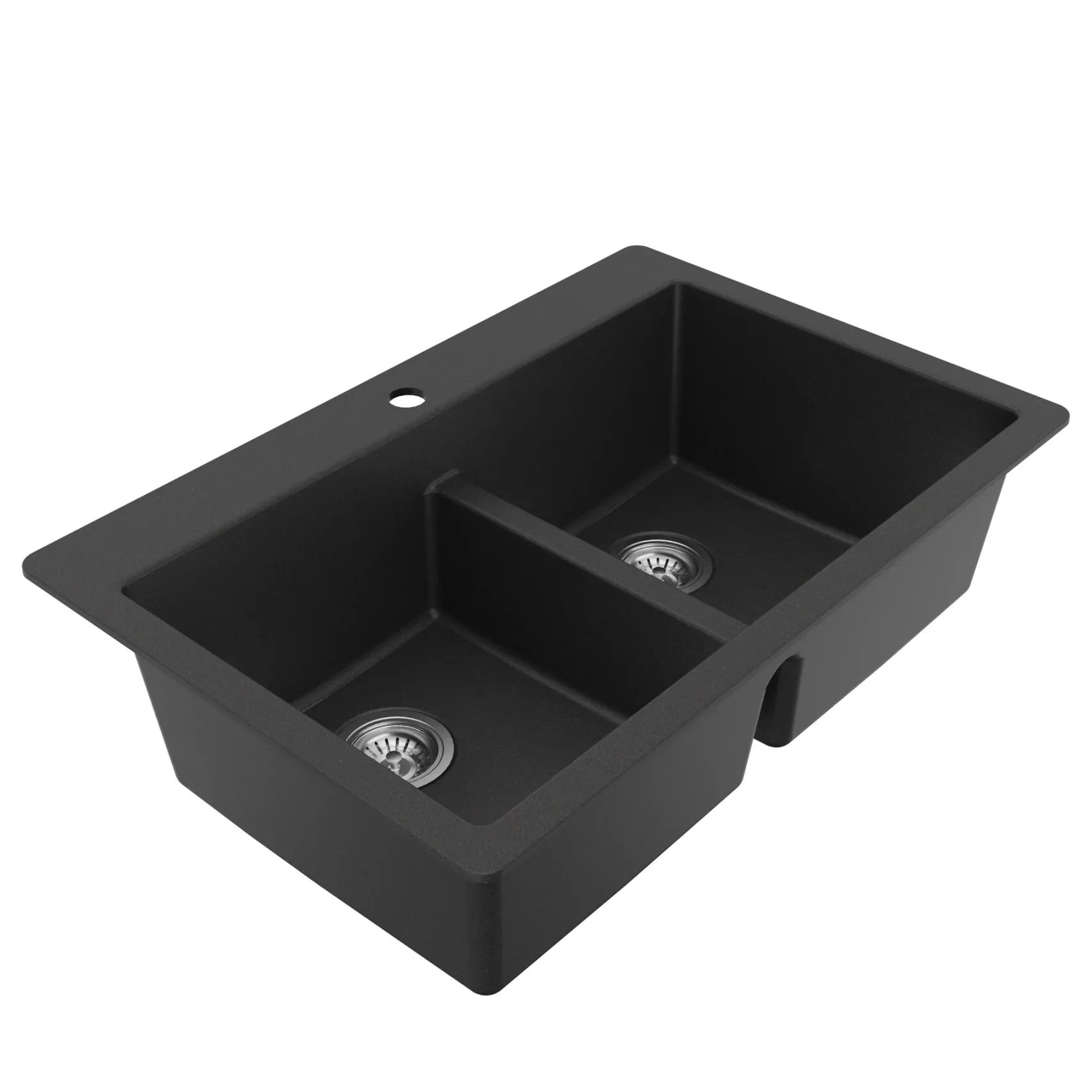 Karran 33" Drop In/Topmount Quartz Composite Kitchen Sink with Accessories, 50/50 Double Bowl, Black, QT-810-BL-PK1