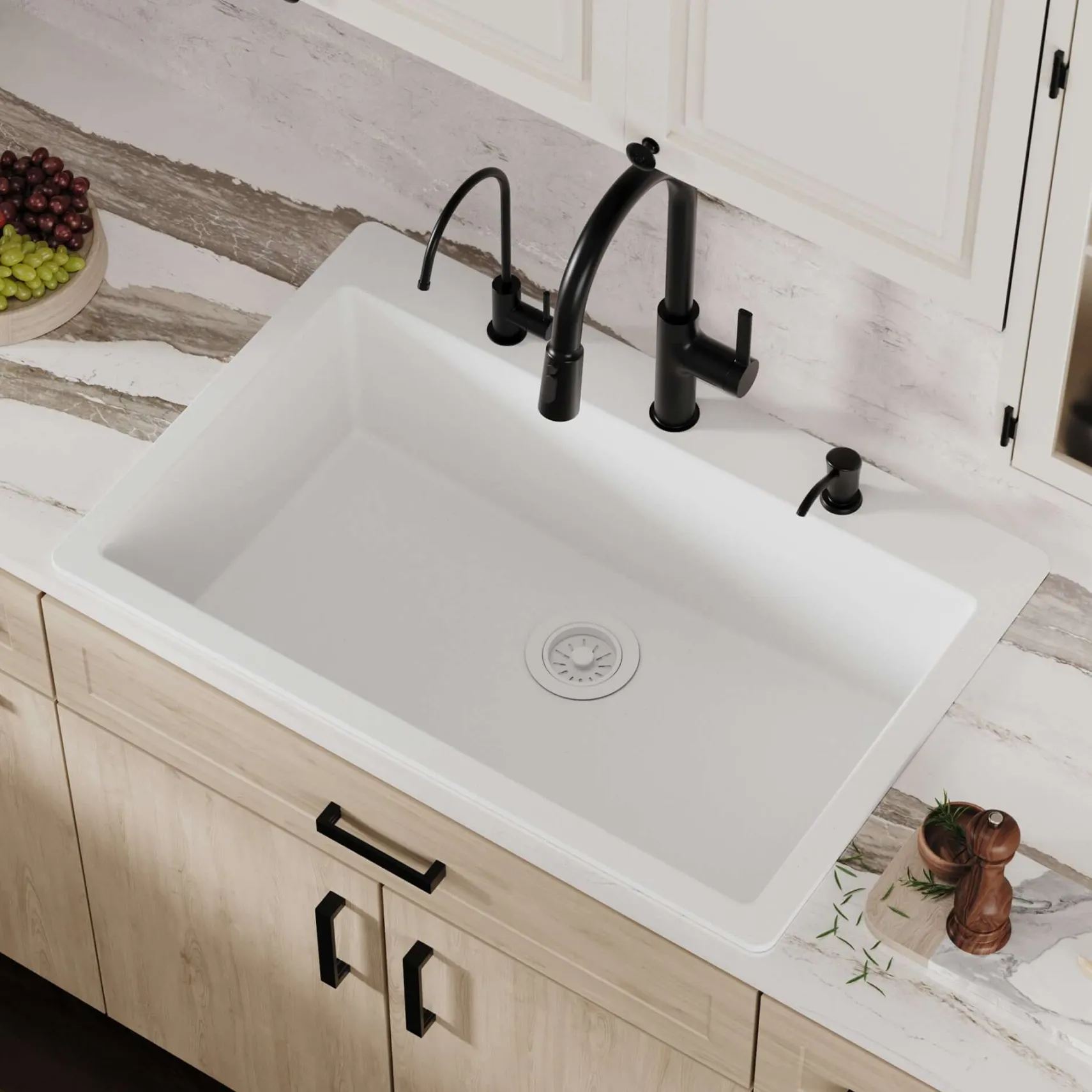 Karran 33" Drop In/Topmount Quartz Composite Kitchen Sink, White, QT-812-WH
