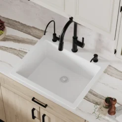 Karran 25" Drop In/Topmount Quartz Composite Kitchen Sink, White, QT-820-WH