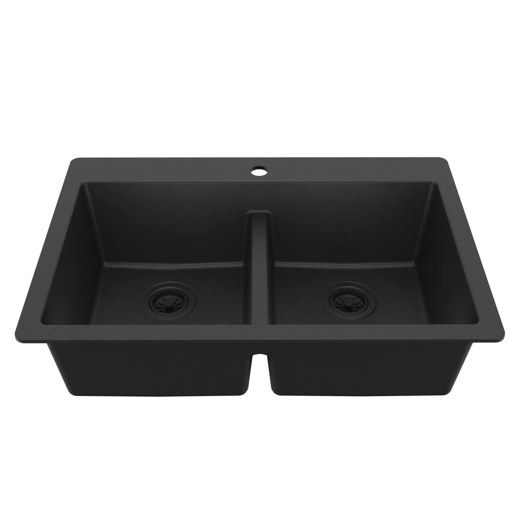 Karran 33" Drop In/Topmount Quartz Composite Kitchen Sink, 50/50 Double Bowl, Black, QT-810-BL