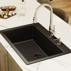 Karran 33" Drop In/Topmount Quartz Composite Kitchen Sink, Black, QT-812-BL