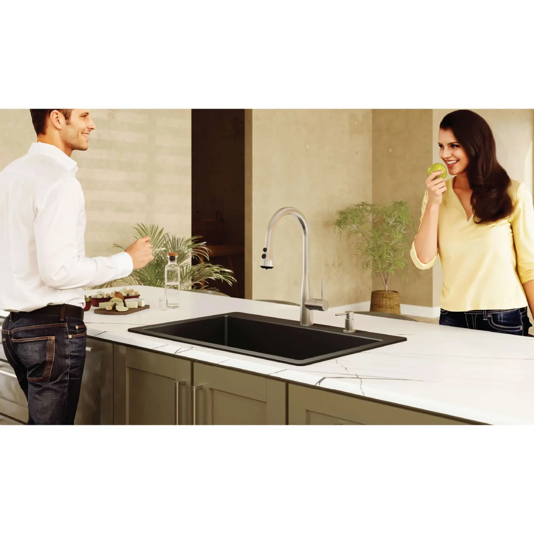 Karran 33" Drop In/Topmount Quartz Composite Kitchen Sink, Black, QT-812-BL