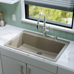 Karran 33" Drop In/Topmount Quartz Composite Kitchen Sink, Concrete, QT-812-CN