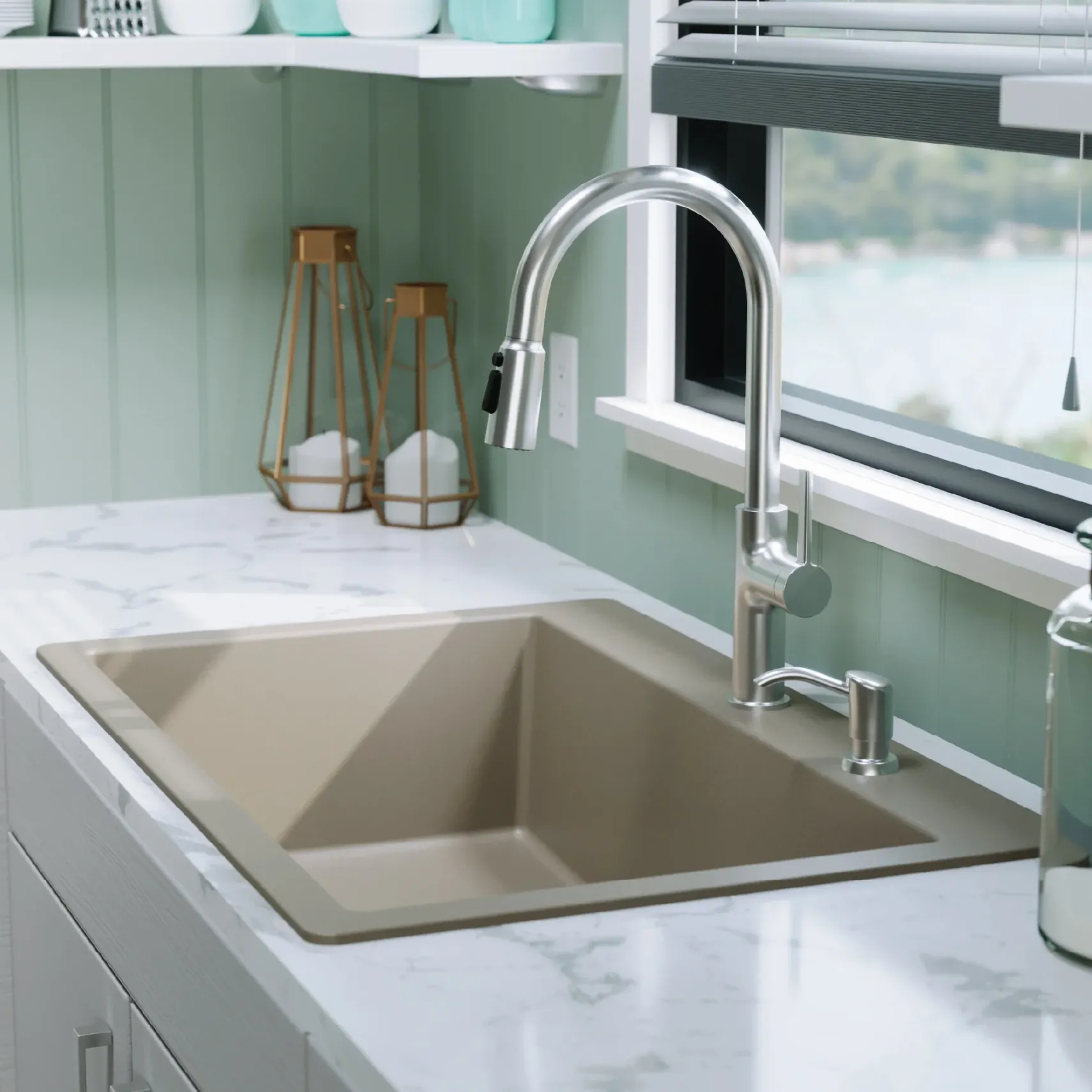 Karran 33" Drop In/Topmount Quartz Composite Kitchen Sink, Concrete, QT-812-CN