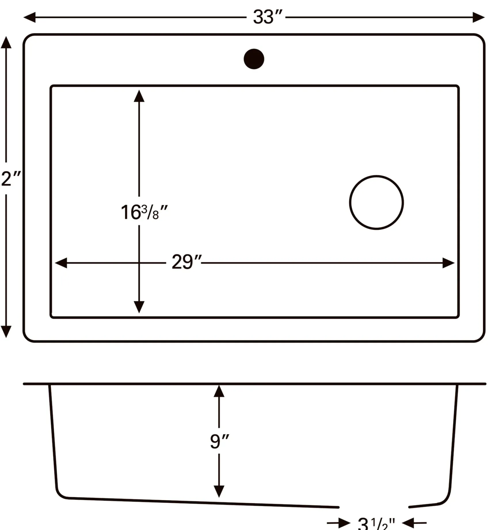 Karran 33" Drop In/Topmount Quartz Composite Kitchen Sink, Black, QT-670-BL