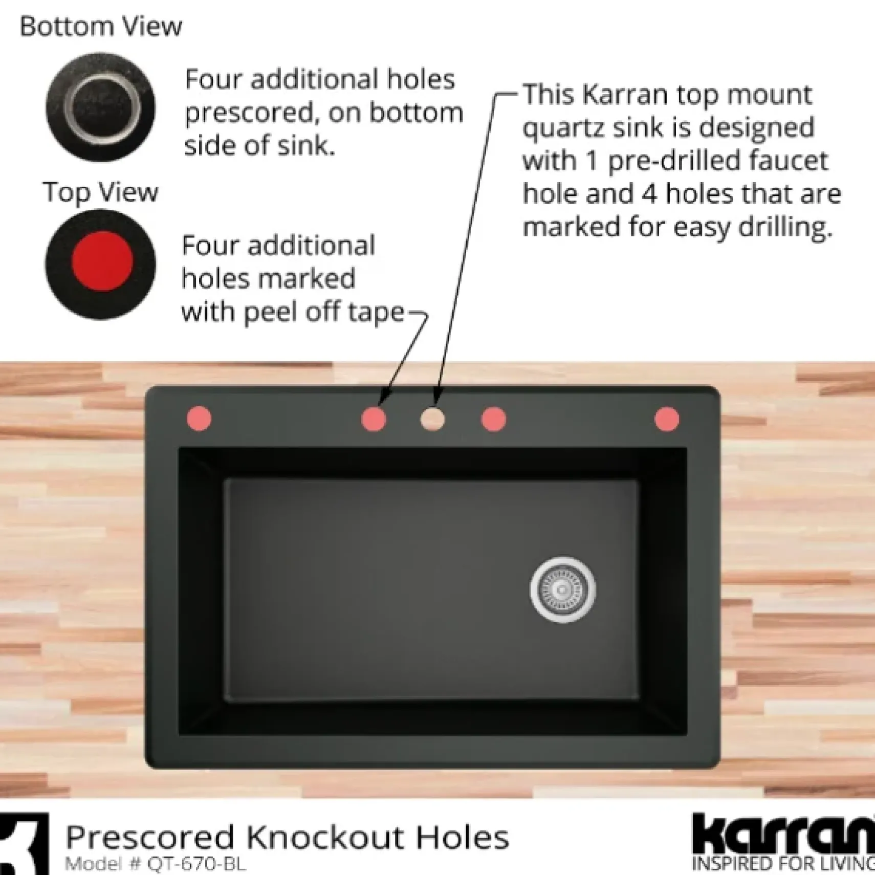 Karran 33" Drop In/Topmount Quartz Composite Kitchen Sink, Black, QT-670-BL