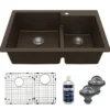 Karran 33" Drop In/Topmount Quartz Composite Kitchen Sink with Accessories, 60/40 Double Bowl, Brown, QT-811-BR-PK1
