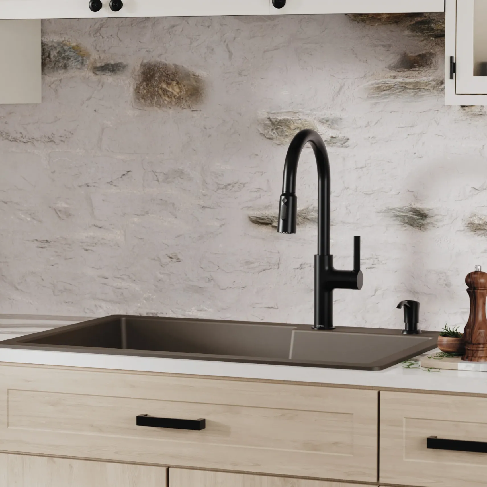 Karran 33" Drop In/Topmount Quartz Composite Kitchen Sink with Accessories, 60/40 Double Bowl, Brown, QT-811-BR-PK1