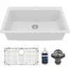 Karran 33" Drop In/Topmount Quartz Composite Kitchen Sink with Accessories, White, QT-812-WH-PK1