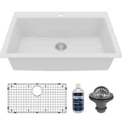 Karran 33" Drop In/Topmount Quartz Composite Kitchen Sink with Accessories, White, QT-812-WH-PK1