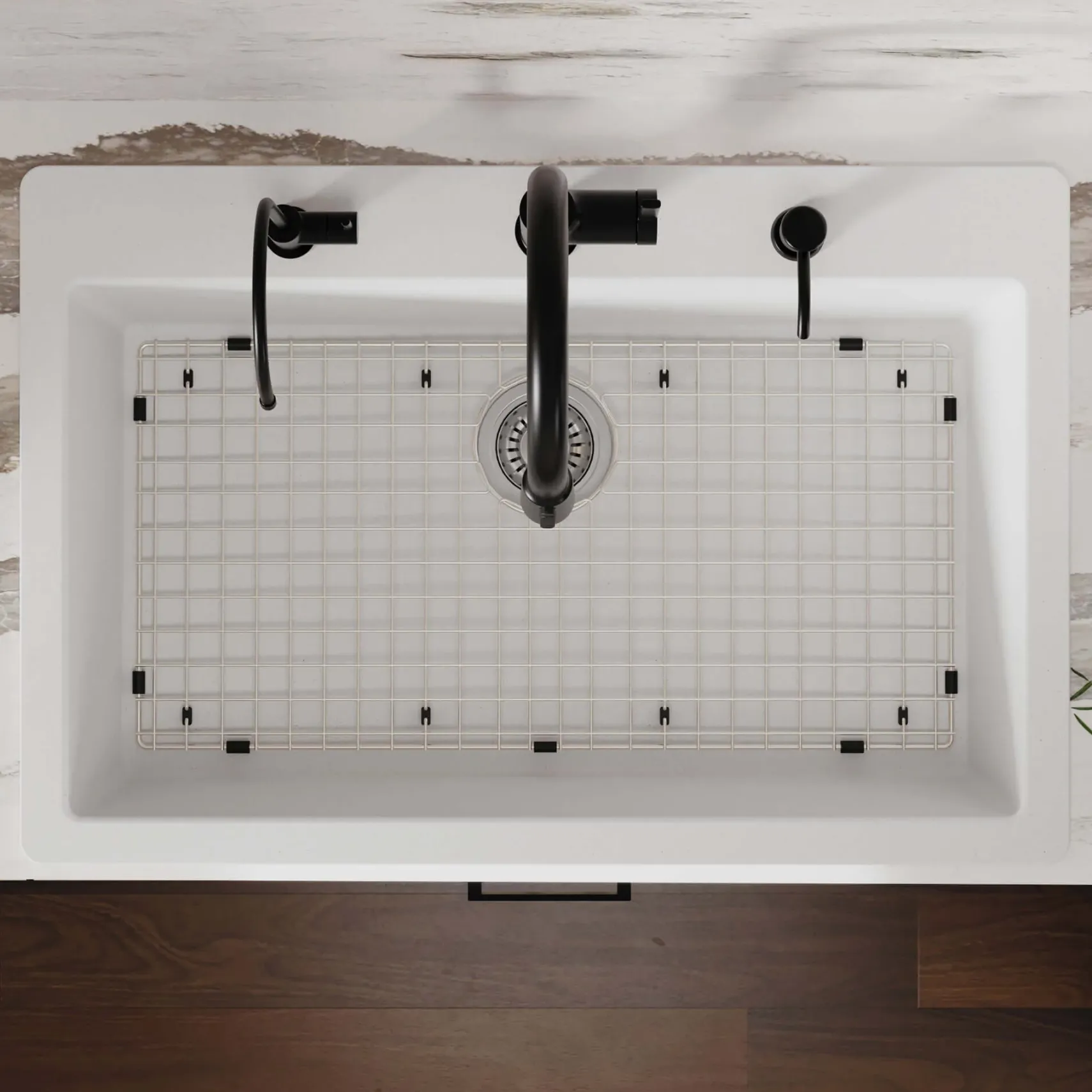Karran 33" Drop In/Topmount Quartz Composite Kitchen Sink with Accessories, White, QT-812-WH-PK1