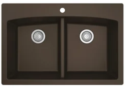 Karran 33" Drop In/Topmount Quartz Composite Kitchen Sink, 50/50 Double Bowl, Brown, QT-710-BR