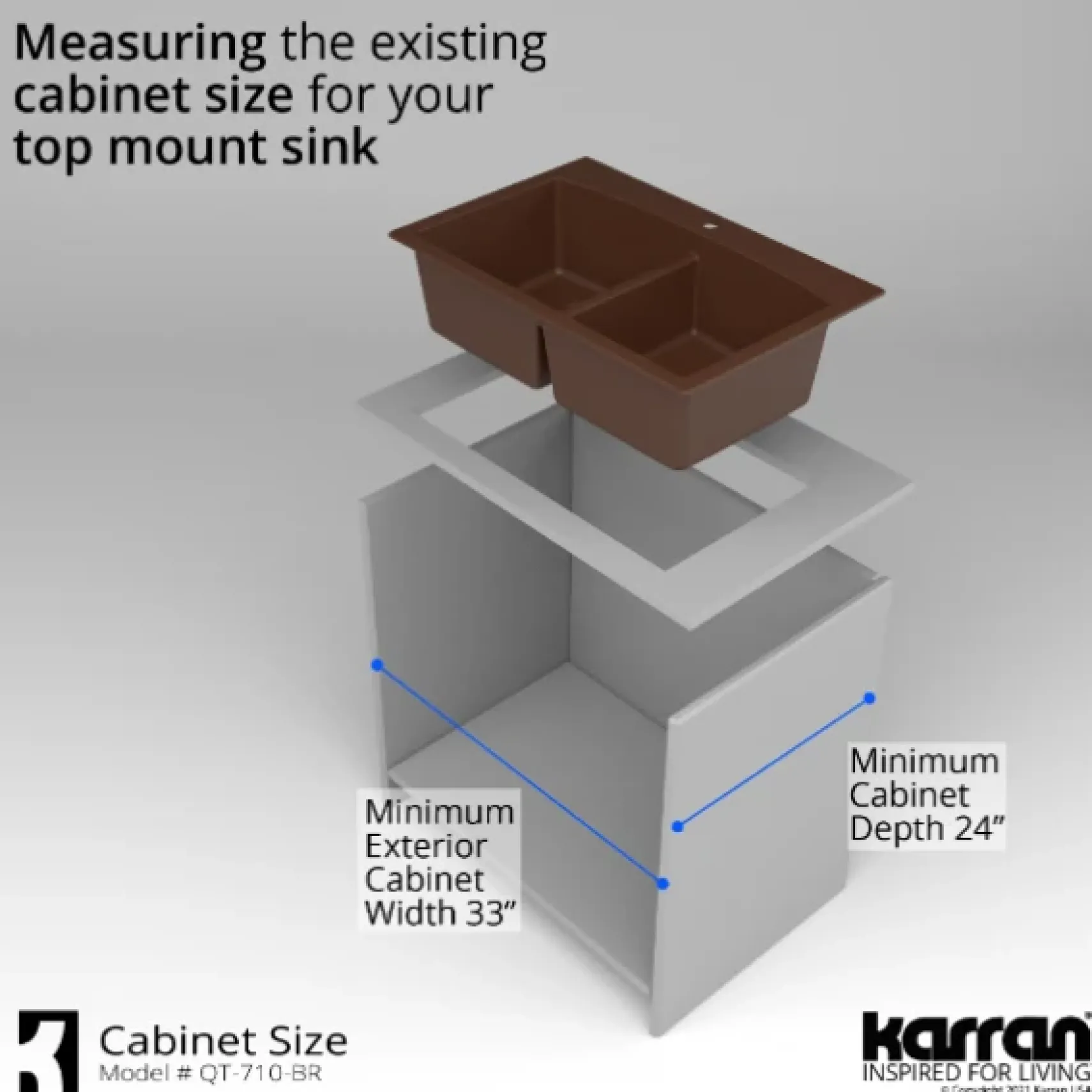 Karran 33" Drop In/Topmount Quartz Composite Kitchen Sink, 50/50 Double Bowl, Brown, QT-710-BR