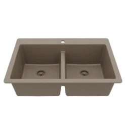Karran 33" Drop In/Topmount Quartz Composite Kitchen Sink, 50/50 Double Bowl, Concrete, QT-810-CN