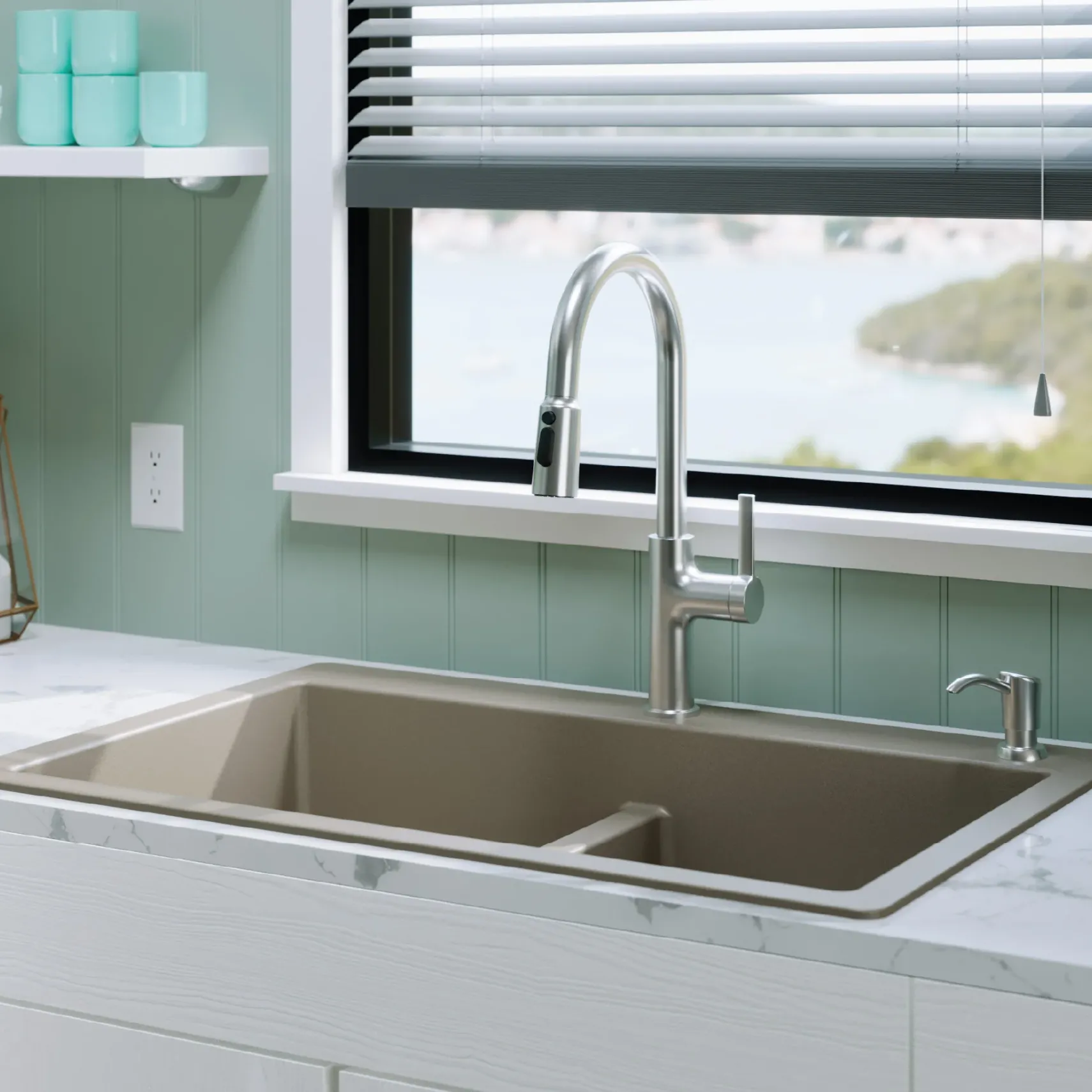 Karran 33" Drop In/Topmount Quartz Composite Kitchen Sink, 50/50 Double Bowl, Concrete, QT-810-CN