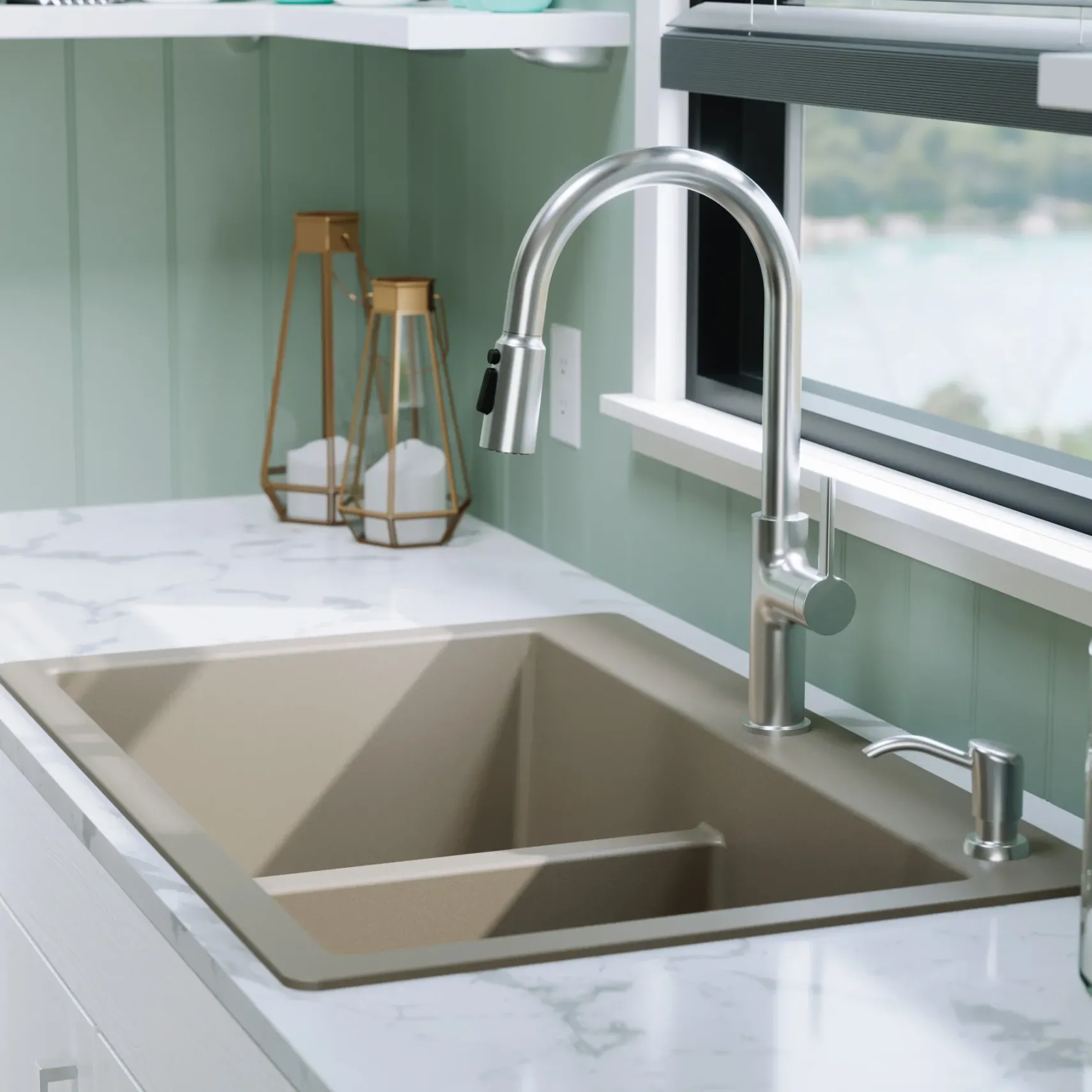 Karran 33" Drop In/Topmount Quartz Composite Kitchen Sink, 50/50 Double Bowl, Concrete, QT-810-CN