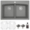 Karran 33" Drop In/Topmount Quartz Composite Kitchen Sink, 50/50 Double Bowl, Grey, QT-710-GR-PK1
