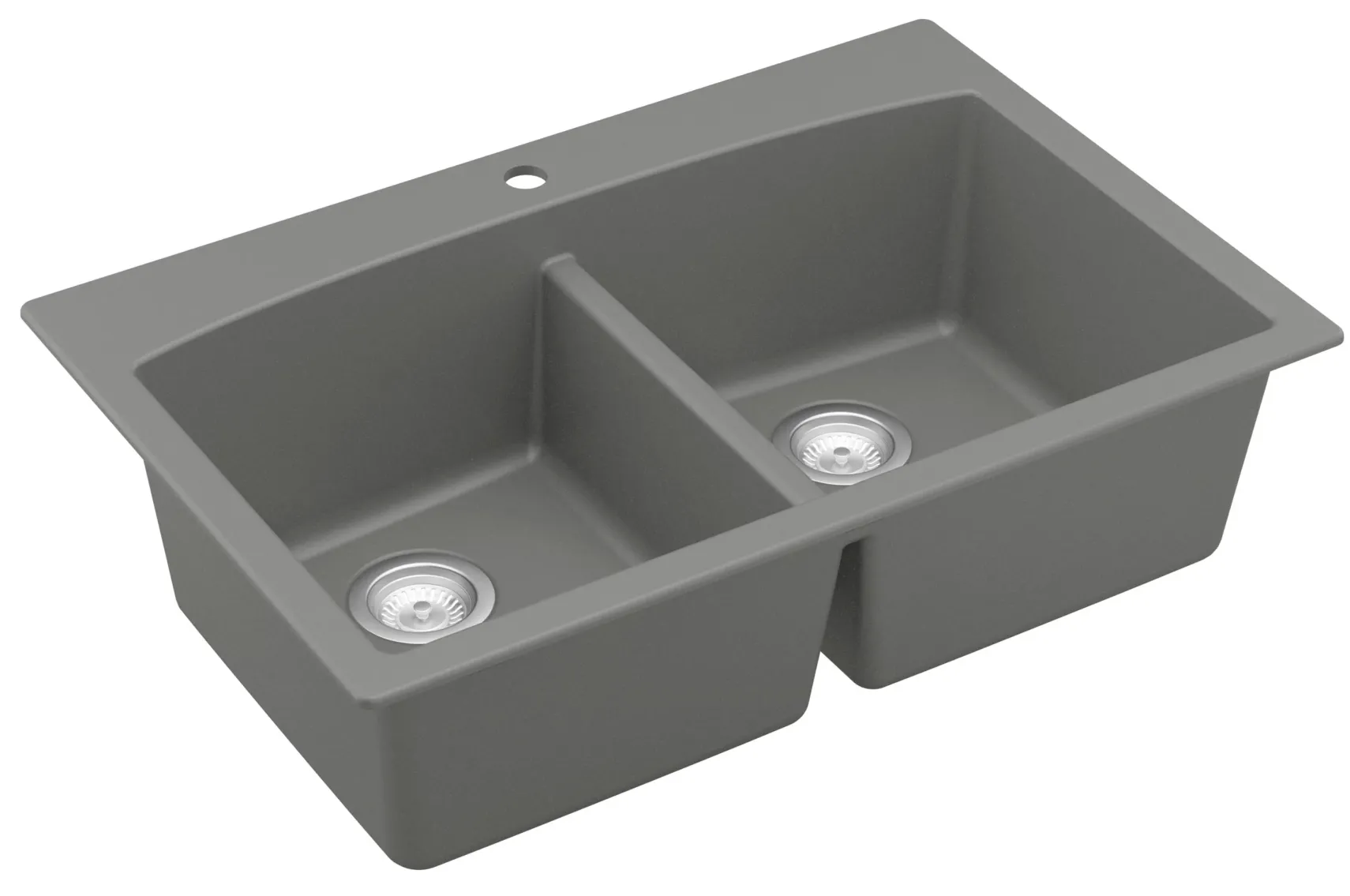 Karran 33" Drop In/Topmount Quartz Composite Kitchen Sink, 50/50 Double Bowl, Grey, QT-710-GR-PK1
