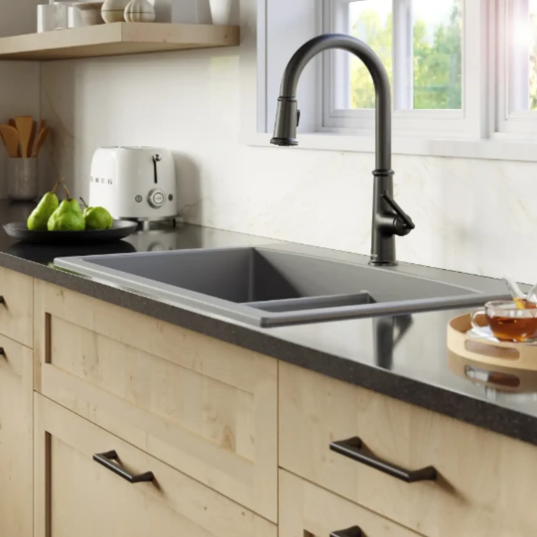 Karran 33" Drop In/Topmount Quartz Composite Kitchen Sink, 50/50 Double Bowl, Grey, QT-710-GR-PK1