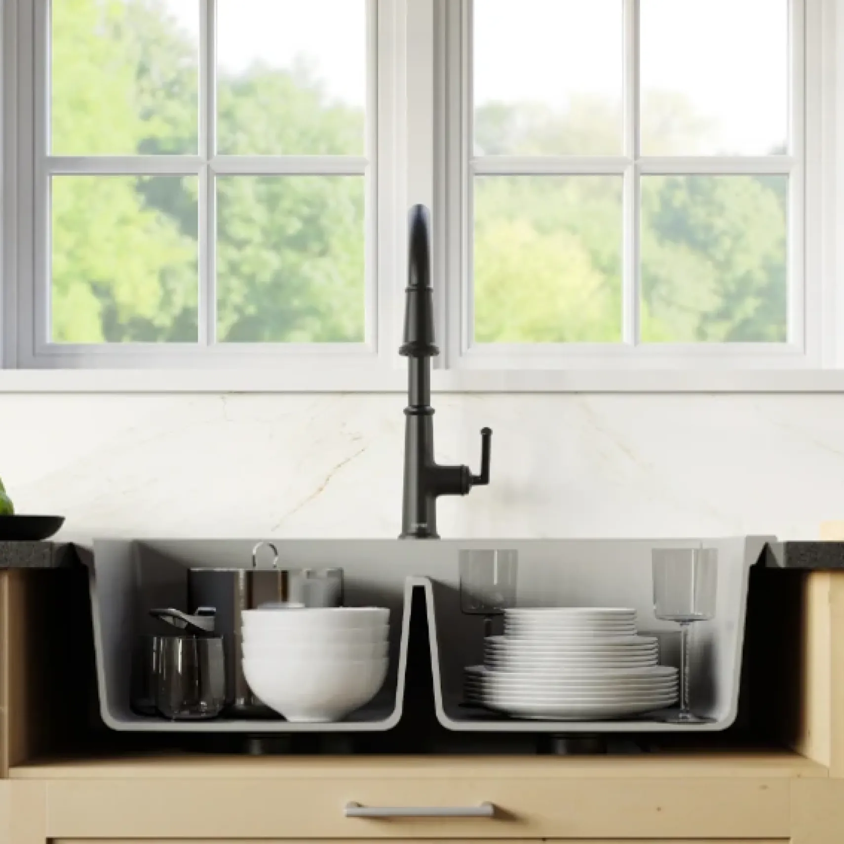 Karran 33" Drop In/Topmount Quartz Composite Kitchen Sink, 50/50 Double Bowl, Grey, QT-710-GR-PK1