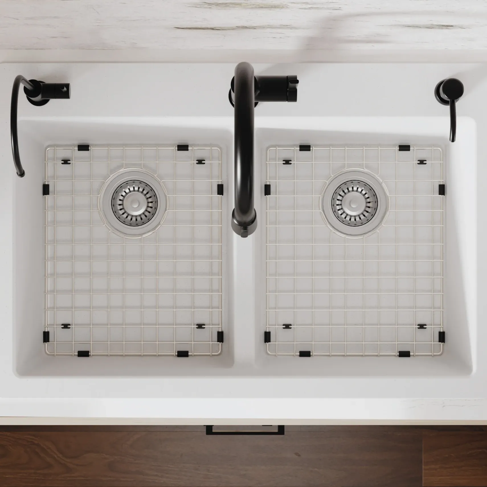 Karran 33" Drop In/Topmount Quartz Composite Kitchen Sink with Accessories, 50/50 Double Bowl, White, QT-810-WH-PK1