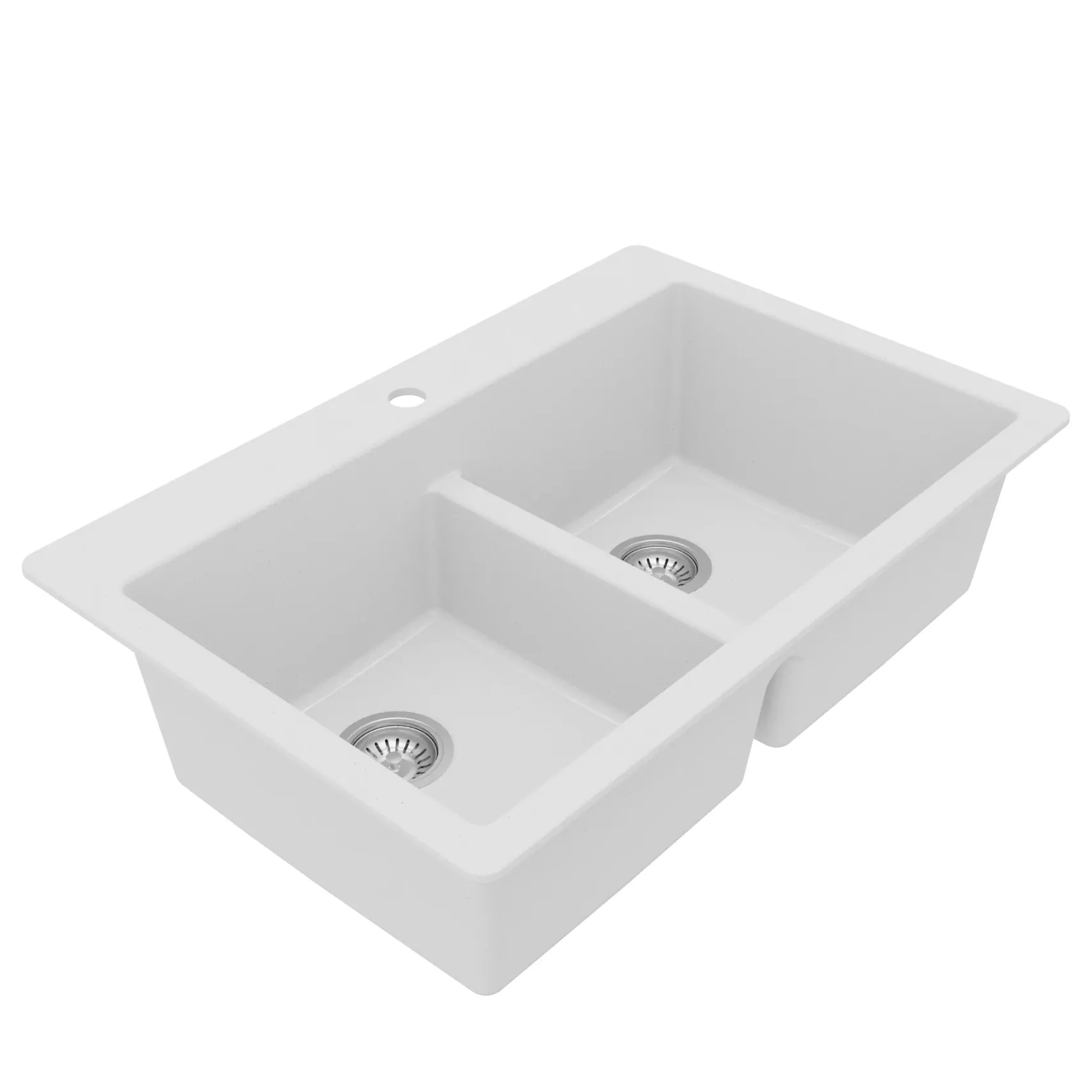 Karran 33" Drop In/Topmount Quartz Composite Kitchen Sink with Accessories, 50/50 Double Bowl, White, QT-810-WH-PK1