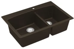 Karran 33" Drop In/Topmount Quartz Composite Kitchen Sink, 60/40 Double Bowl, Brown, QT-711-BR