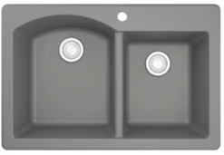 Karran 33" Drop In/Topmount Quartz Composite Kitchen Sink, 60/40 Double Bowl, Grey, QT-610-GR