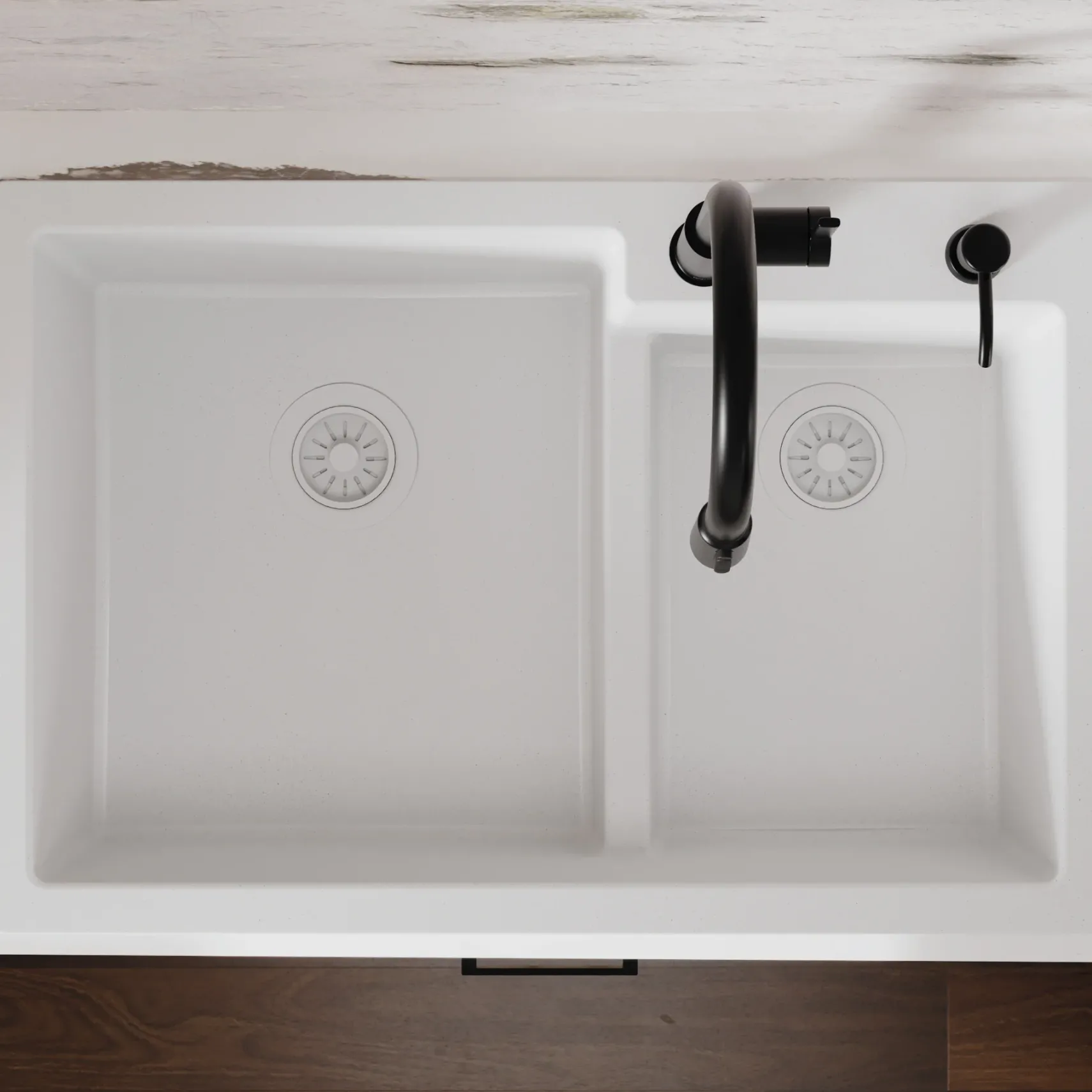 Karran 33" Drop In/Topmount Quartz Composite Kitchen Sink, 60/40 Double Bowl, White, QT-811-WH